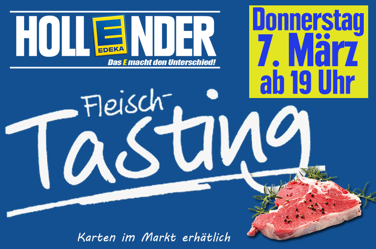 Plakat Fleisch-Tasting bei EDEKA Hollender im Krohnstieg-Center