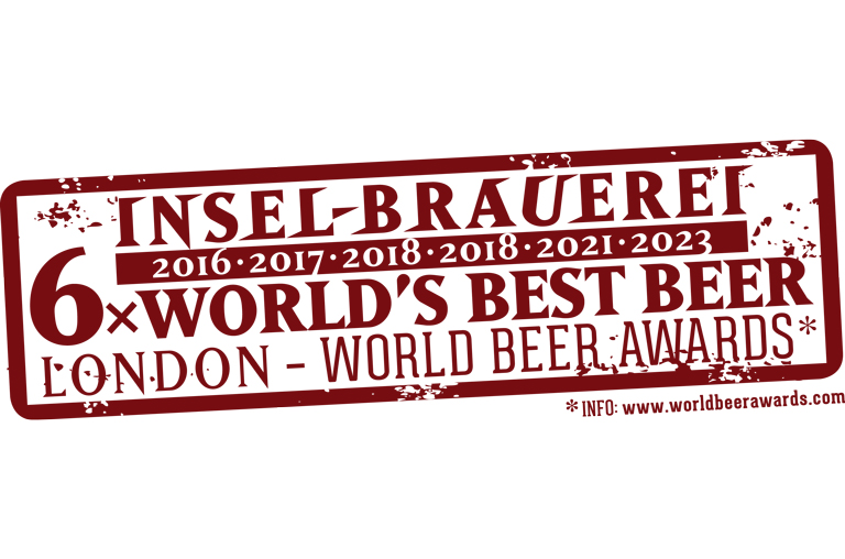 Siegel mit Auszeichnungen der Biere aus der Insel-Brauerei bei den World Beer Awards